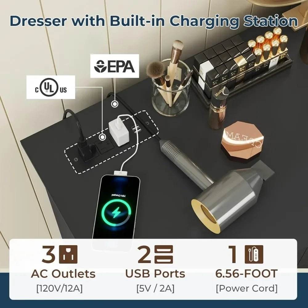 Modern 10-Drawer Engineered Wood Dresser With Charging Station - Sleep Galleria