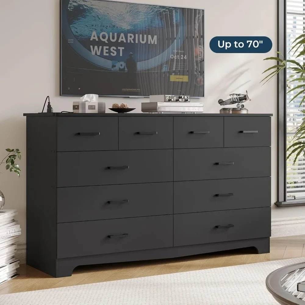 Modern 10-Drawer Engineered Wood Dresser With Charging Station - Sleep Galleria