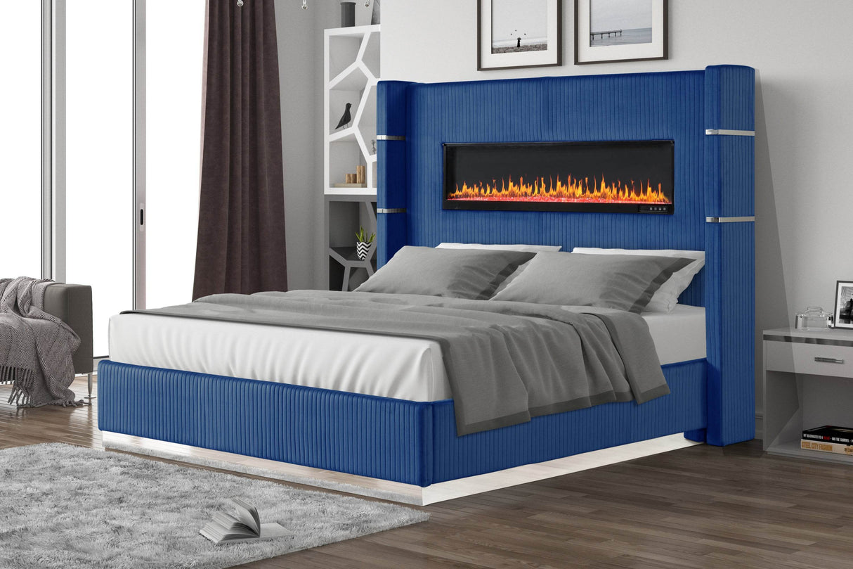 Lizelle King Velvet Upholstered Bed Frame With Fireplace