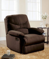 Chocolate Microfiber Glider Recliner With Pillow Top Arms