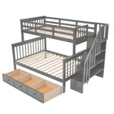 Twin-Over-Full Solid Wood Stairway Storage Bunk Bed