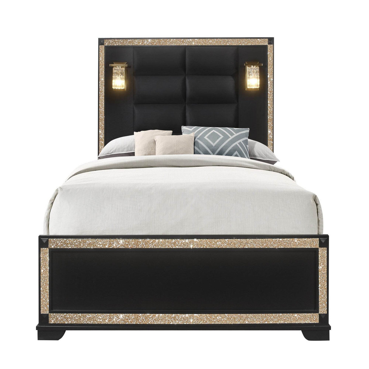Contemporary Queen Wood Bed Frame With Padded Headboard