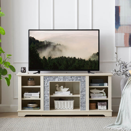 White Faux Stone Entertainment Console TV Stand - Sleep Galleria