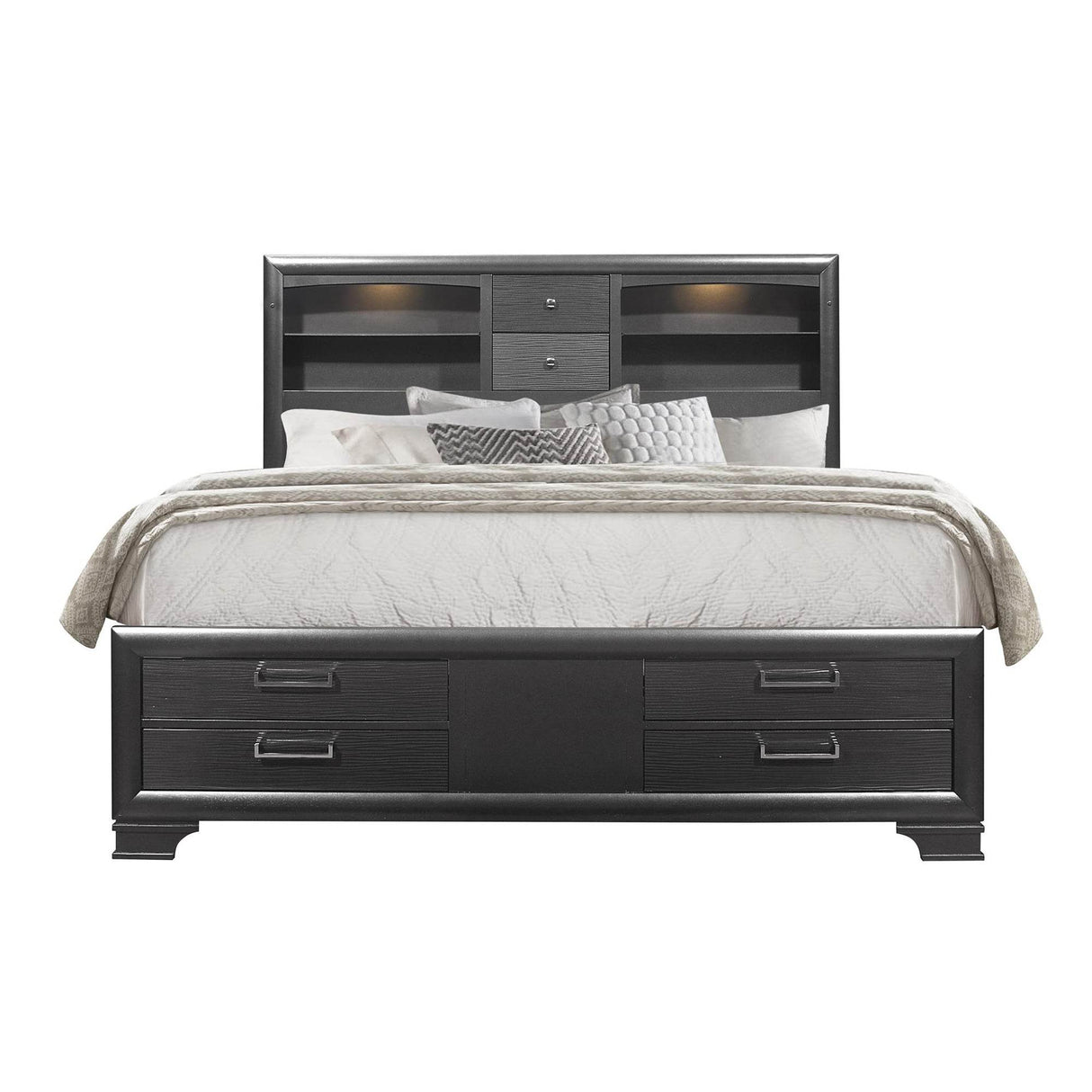 Modern Full Wood Bookcase Storage Bed Frame Gray