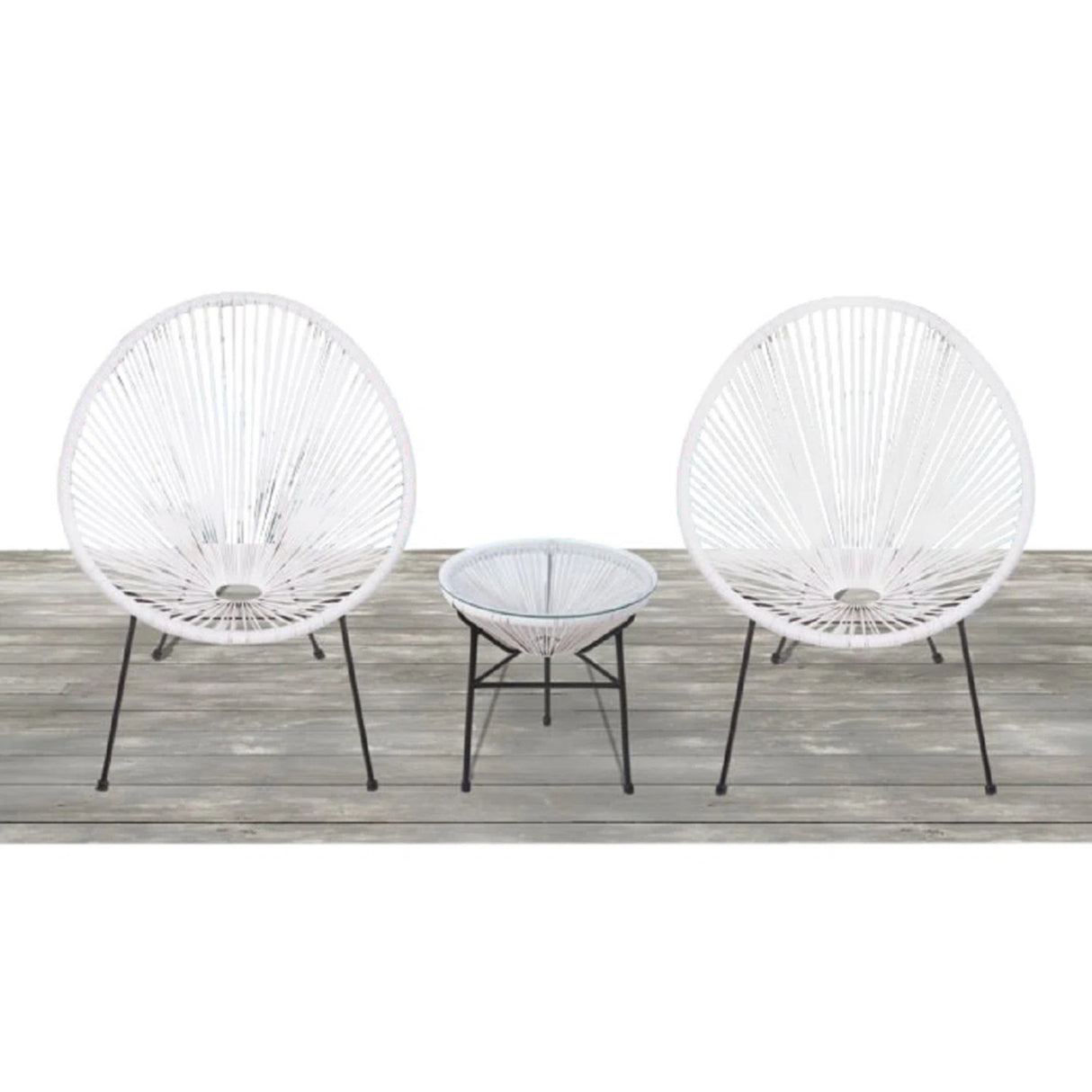 Mid-Century Outdoor 2-Person Rattan Conversation Set