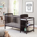 3-in-1 Convertible Solid Wood Crib With Attached Changing Table