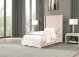 Full Pink Chenille Upholstered Wood Full Size Bed Frame