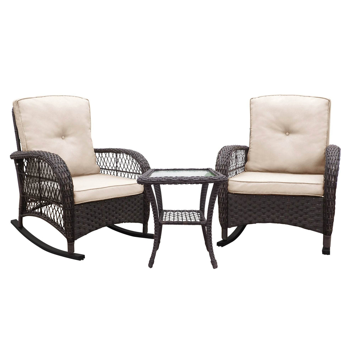 Vintage Outdoor Resin Wicker Rocking Chair With Cushions