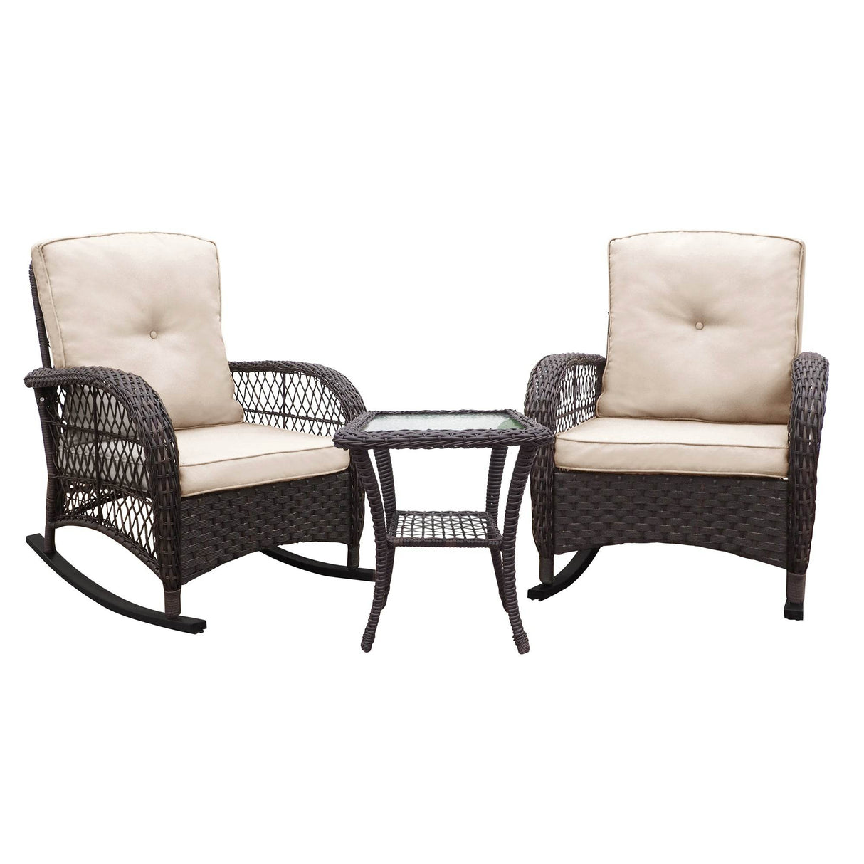 Vintage Outdoor Resin Wicker Rocking Chair With Cushions