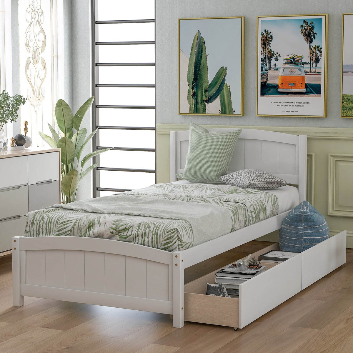 Twin Solid Wood Platform Bed With Two Drawers