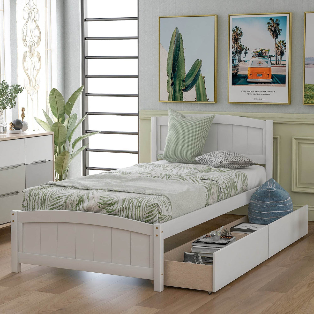 Twin Solid Wood Platform Bed With Two Drawers