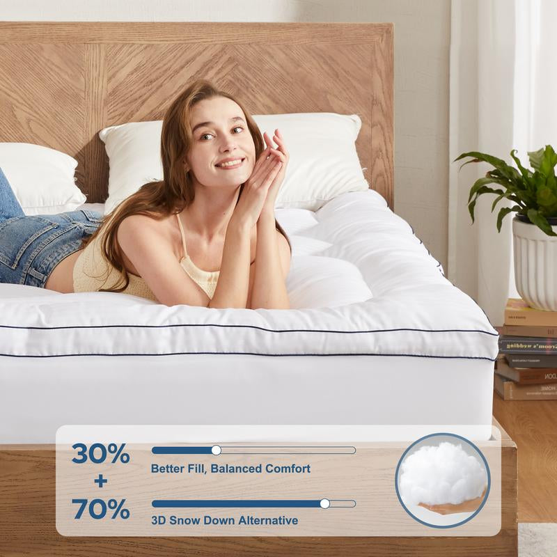 【Bedlore】Mattress Topper, Thick Pillow Top Pad for Back Pain Relief, Cooling Soft Mattress Cover with Deep Pockets 6-18 Inch