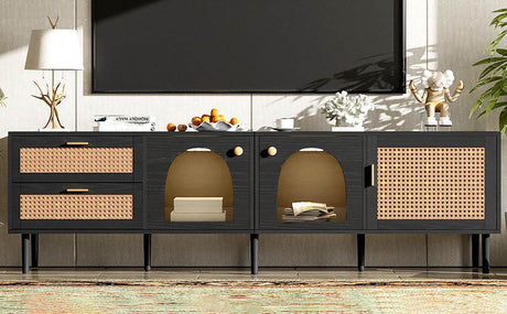 Modern Rattan-Inspired TV Stand With Storage Cabinets - Sleep Galleria
