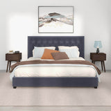 Grey Velvet Upholstered Queen Platform Bed Frame