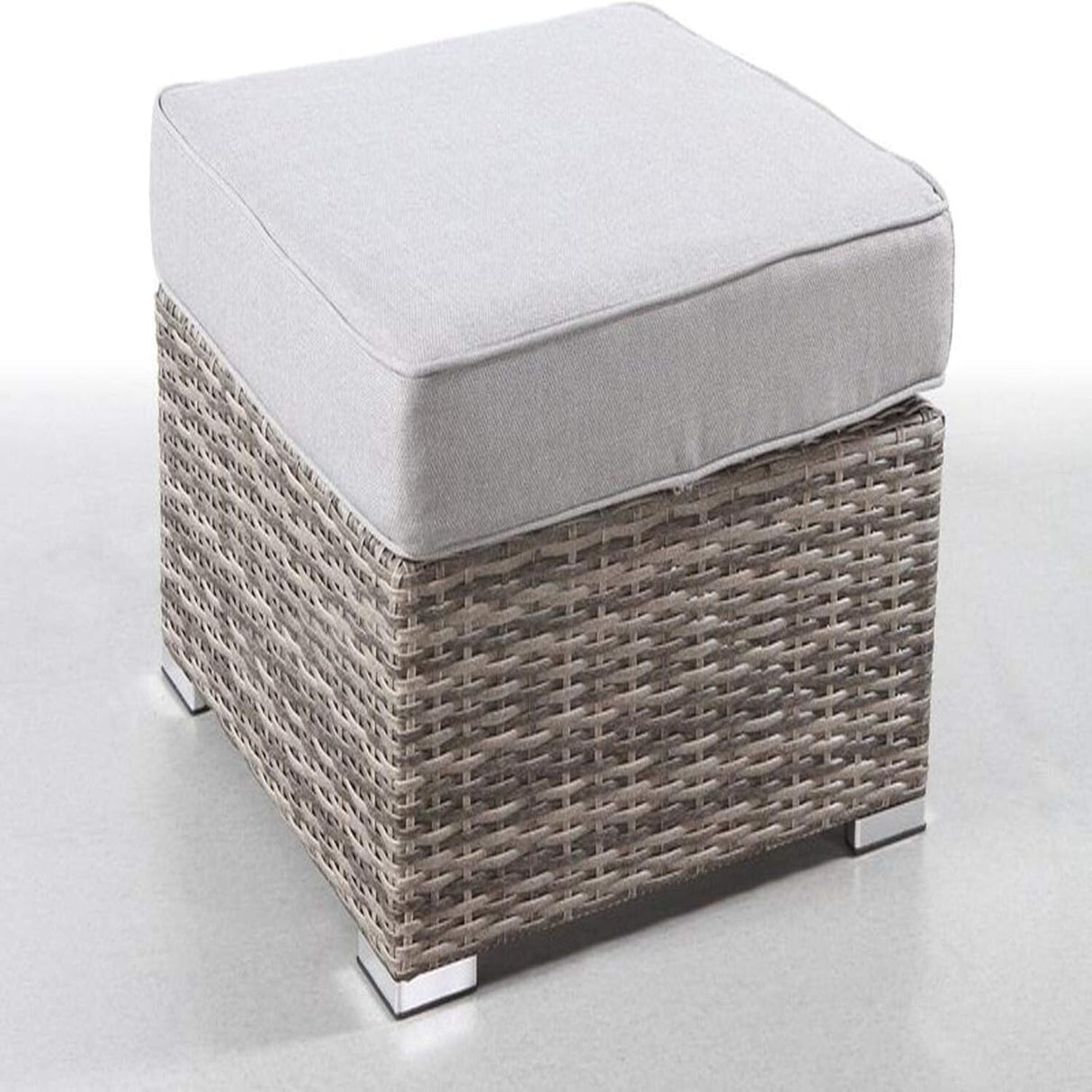 Modern Grey Wicker Outdoor Ottoman With Ultra-Soft Cushion