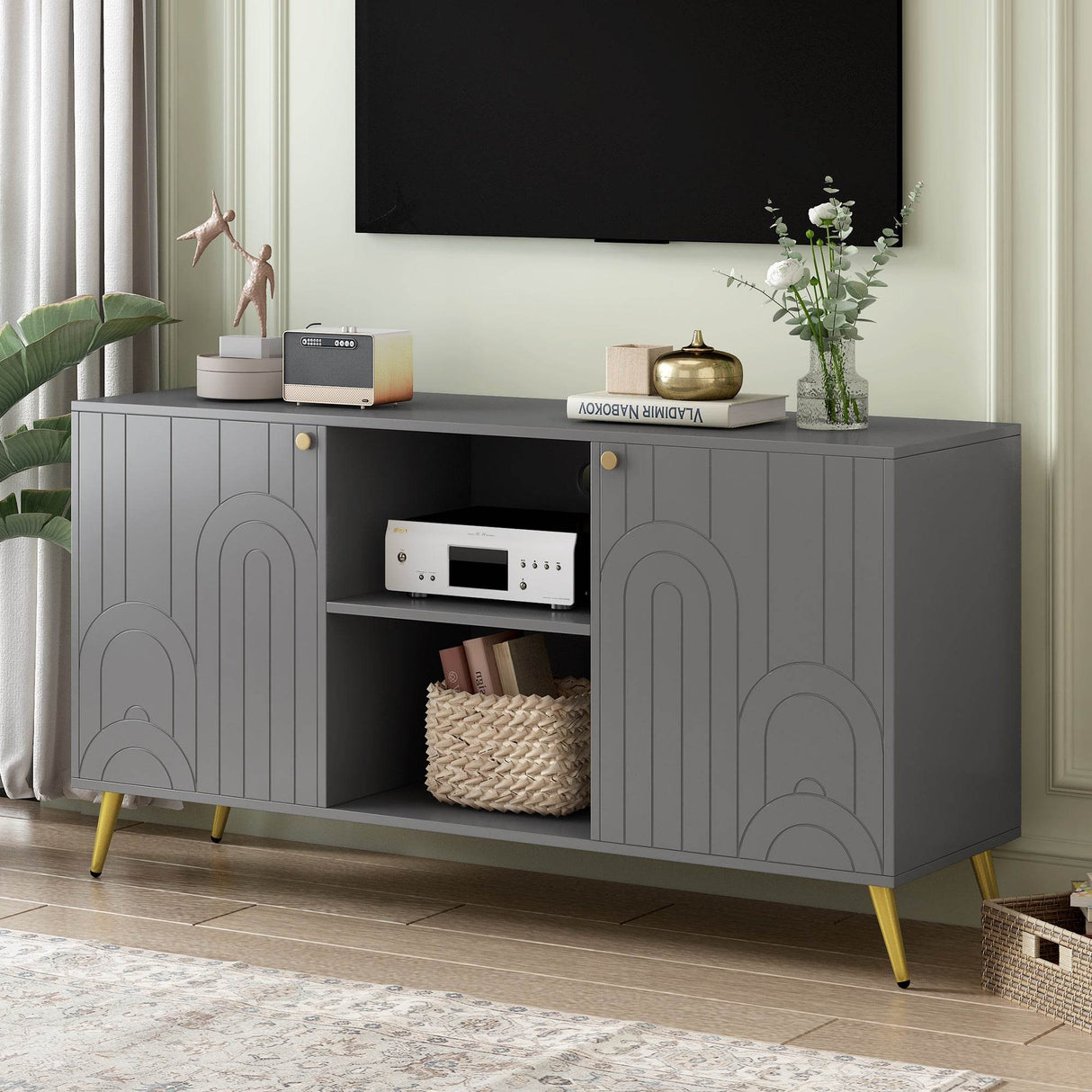 Modern Gray MDF TV Stand With Adjustable Shelf - Sleep Galleria