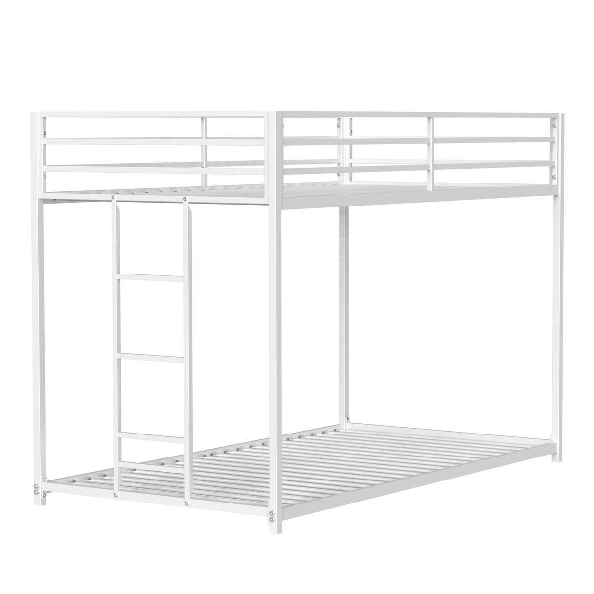 Twin Metal Twin Over Twin Bunk Bed Frame With Ladder And Guardrails
