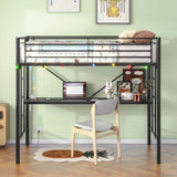 Twin Metal Loft Bed Frame With Desk And Power Outlet