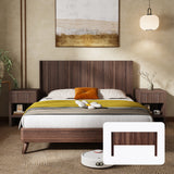 Walnut Solid Wood Queen Wingback Fluted Panel Headboard