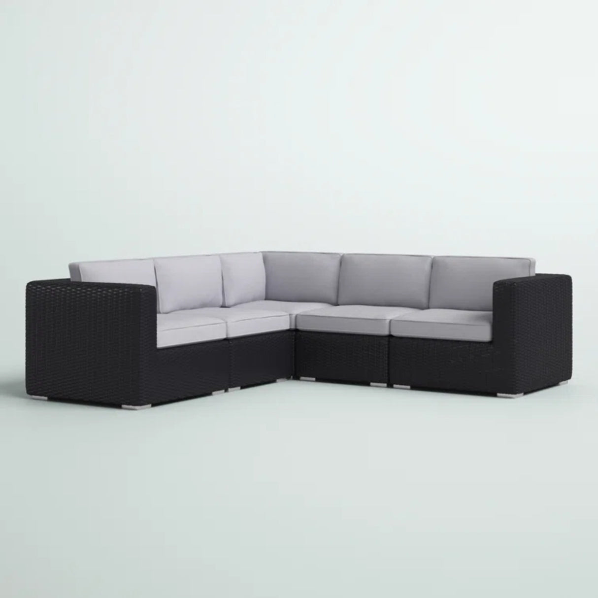 Modular L-Shaped Black Wicker Outdoor Patio Sectional