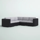 Modular L-Shaped Black Wicker Outdoor Patio Sectional