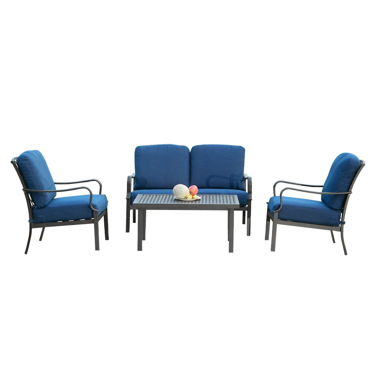 4-Piece Outdoor Metal Patio Conversation Set With Cushions