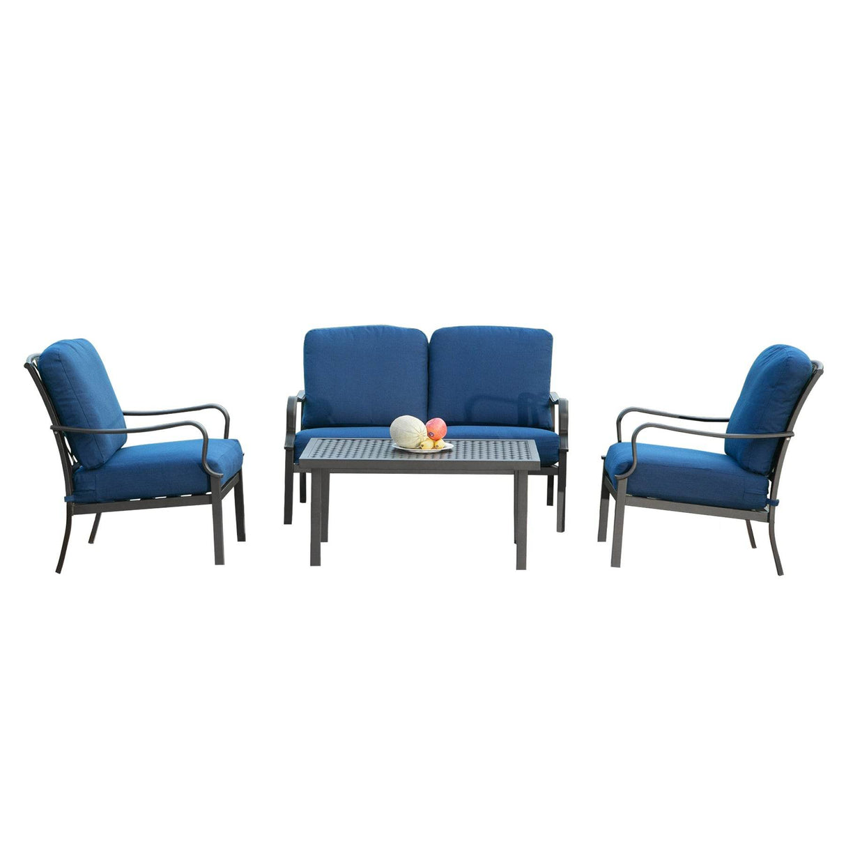 4-Piece Outdoor Metal Patio Conversation Set With Cushions