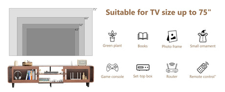 Mid Century Modern Walnut Wood TV Stand With Charging Station - Sleep Galleria