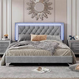 3 - Piece Upholstered Platform Bed With LED Nightstands Set - DAFIFY - Sleep Galleria