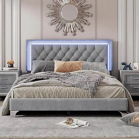 3 - Piece Upholstered Platform Bed With LED Nightstands Set - DAFIFY - Sleep Galleria