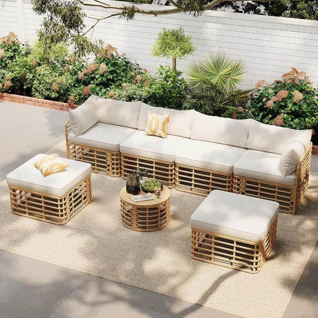 7-Piece Outdoor All-Weather Rattan Sectional Sofa Set - Sleep Galleria