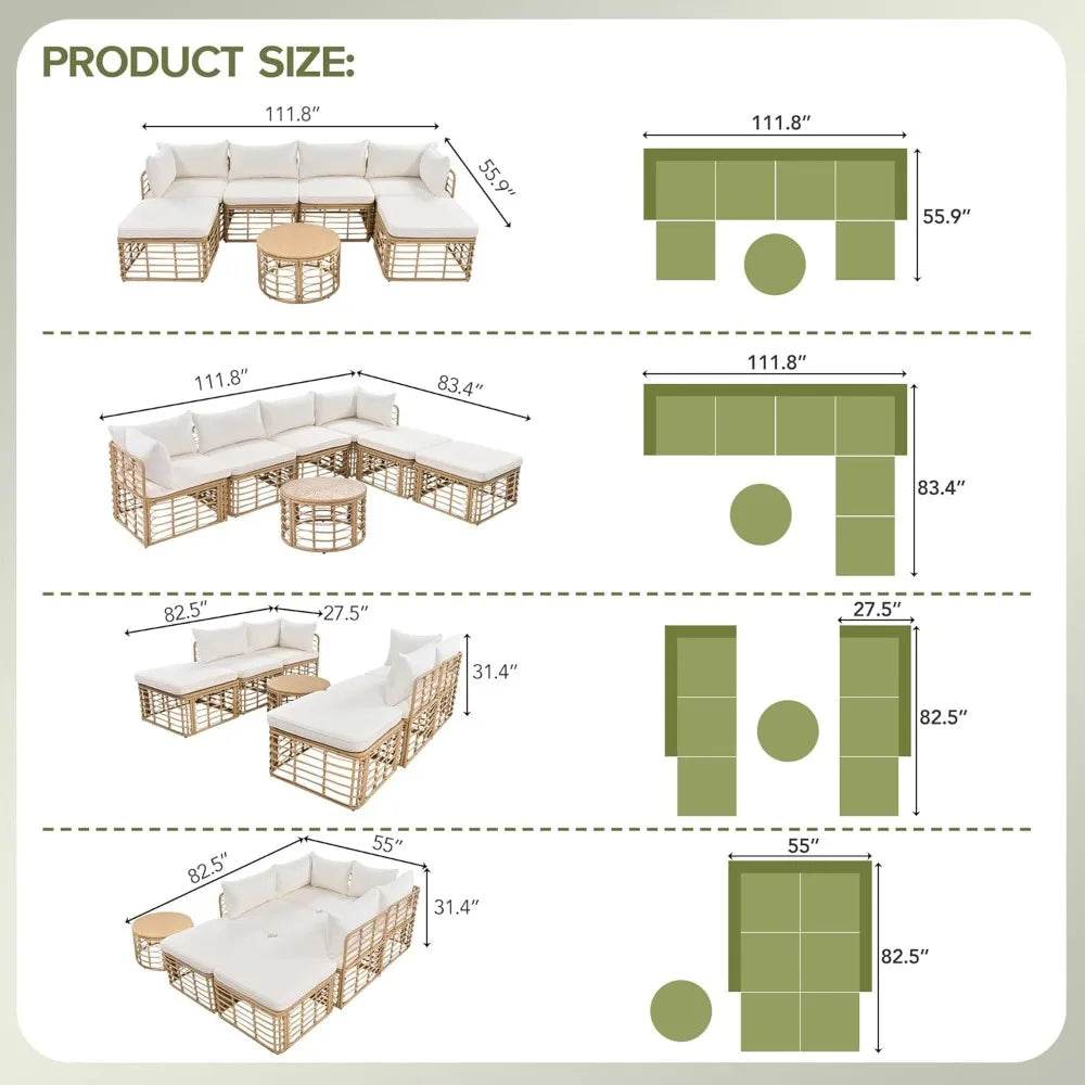 7-Piece Outdoor All-Weather Rattan Sectional Sofa Set - Sleep Galleria