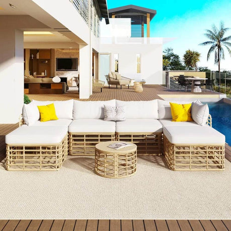 7-Piece Outdoor All-Weather Rattan Sectional Sofa Set - Sleep Galleria