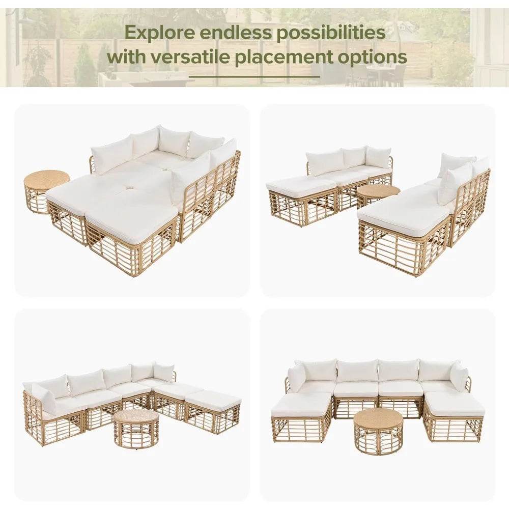 7-Piece Outdoor All-Weather Rattan Sectional Sofa Set - Sleep Galleria