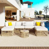 7-Piece Outdoor All-Weather Rattan Sectional Sofa Set - Sleep Galleria