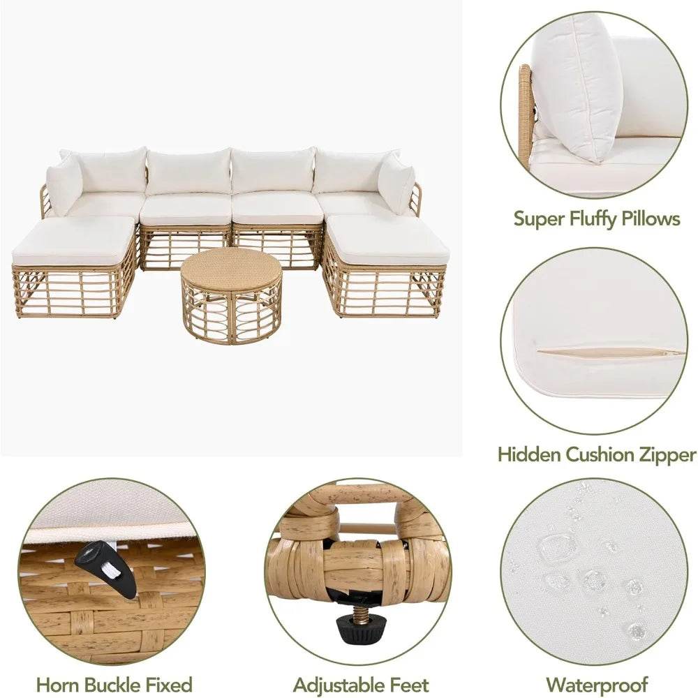 7-Piece Outdoor All-Weather Rattan Sectional Sofa Set - Sleep Galleria