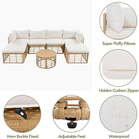 7-Piece Outdoor All-Weather Rattan Sectional Sofa Set - Sleep Galleria