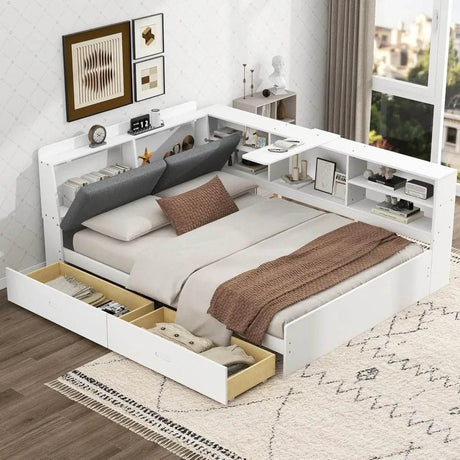 Modern Pine Wood Full Storage Bed Frame With Drawers - Sleep Galleria