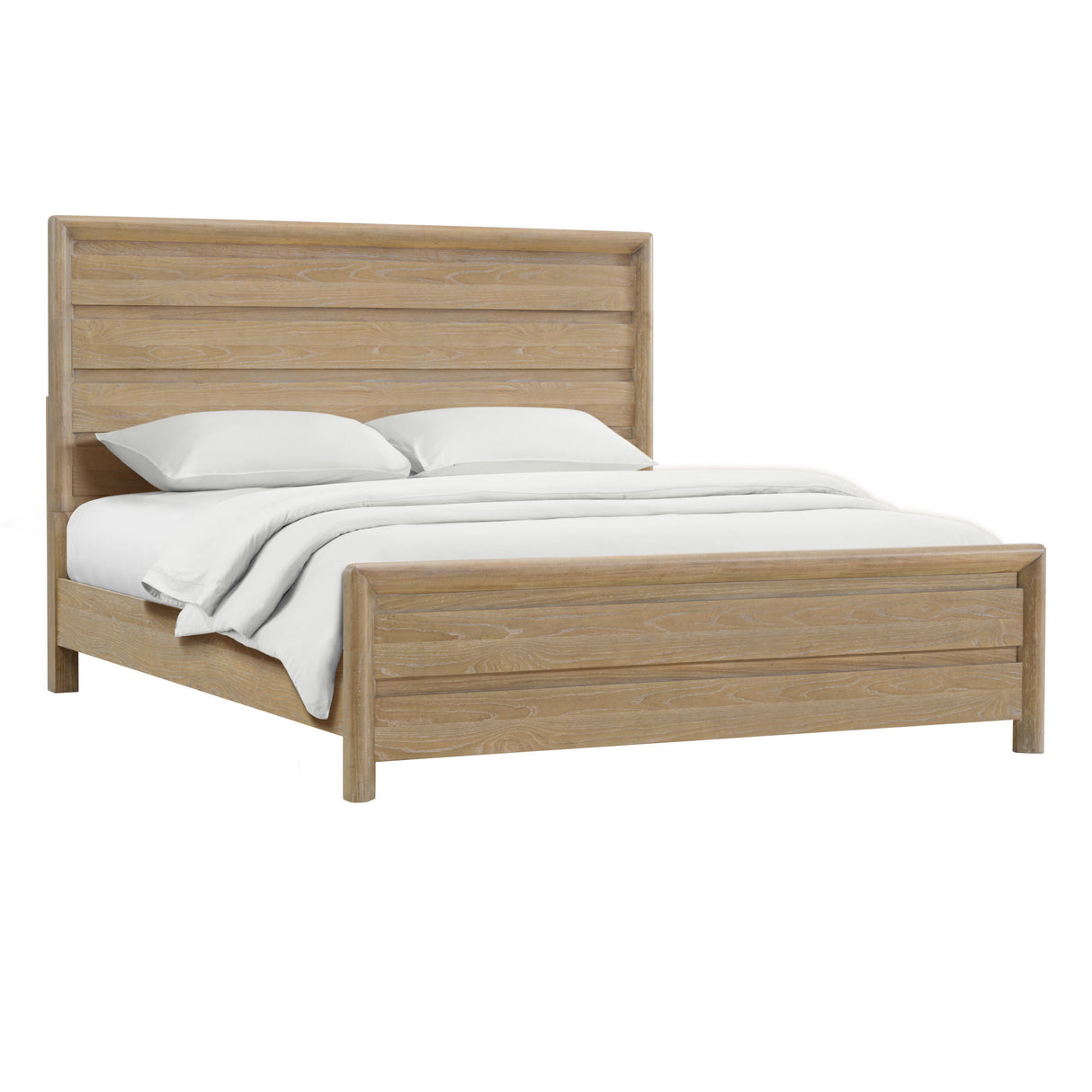 Tan King Solid Wood Panel Bed Frame
