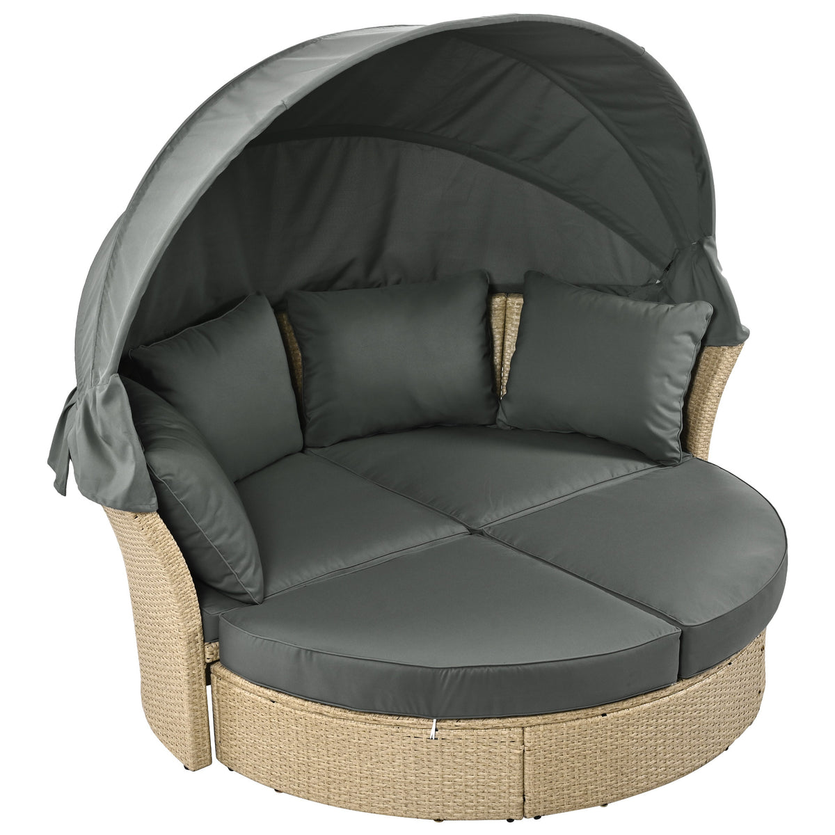 Convertible Grey Waterproof Rattan Outdoor Patio Daybed