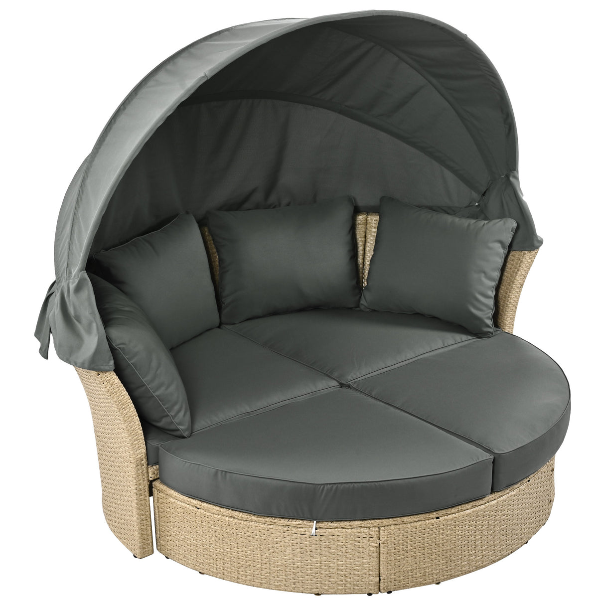 Convertible Grey Waterproof Rattan Outdoor Patio Daybed