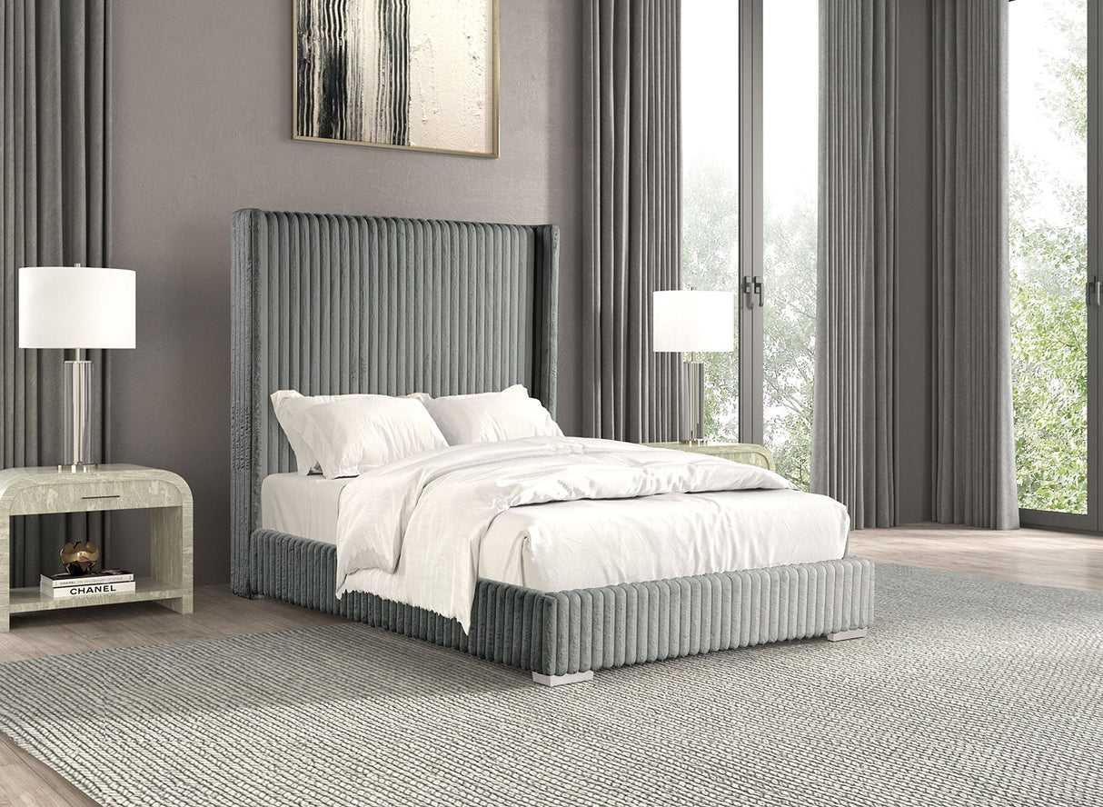 Full Gray Chenille Upholstered Contemporary Full Size Bed Frame