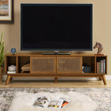 Mid Century Modern Solid Wood Rattan TV Stand - Sleep Galleria