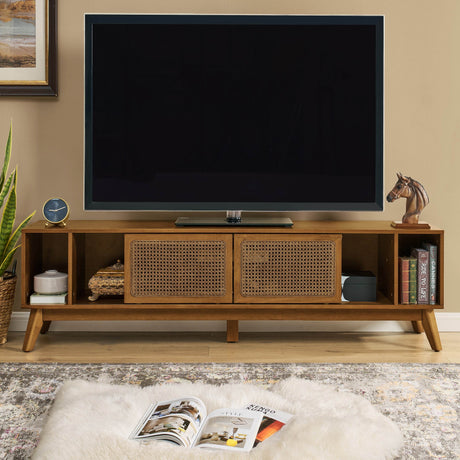 Mid Century Modern Solid Wood Rattan TV Stand - Sleep Galleria