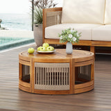 Acacia Wood Outdoor Coffee Table With Woven Rope Accents - Sleep Galleria
