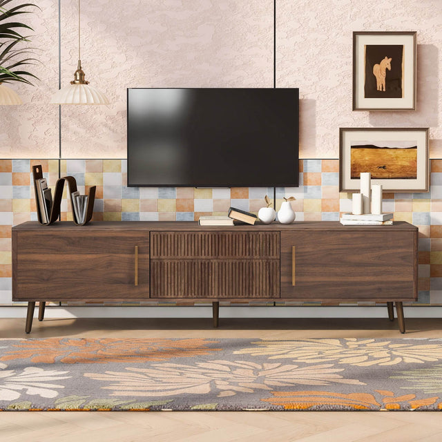 Mid Century Modern Walnut Wood TV Stand With Storage - Sleep Galleria