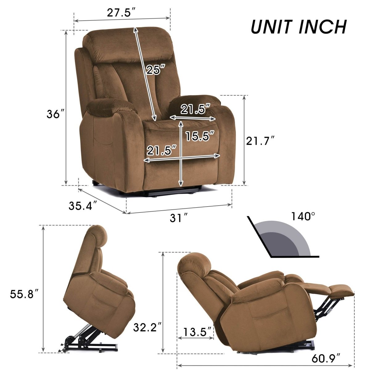 Brown Cashmere Fabric Power Lift Chair Recliner - Dreams Private Label - Sleep Galleria