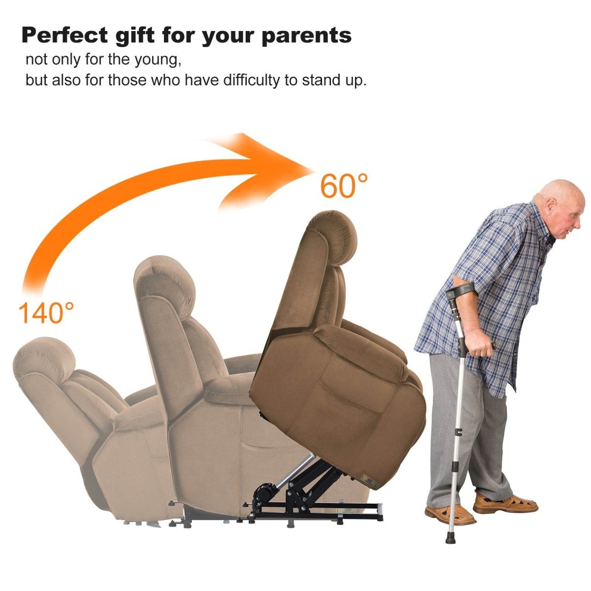 Brown Cashmere Fabric Power Lift Chair Recliner - Dreams Private Label - Sleep Galleria