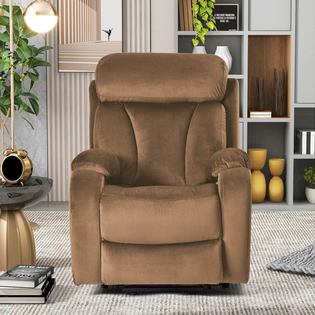 Brown Cashmere Fabric Power Lift Chair Recliner - Dreams Private Label - Sleep Galleria