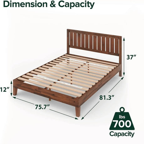 Deluxe Wood Platform Bed Frame with Headboard and Slat Support - Sleep Galleria